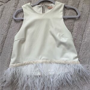 Hutch Faux Leather Sleeveless Top with Feather Trim